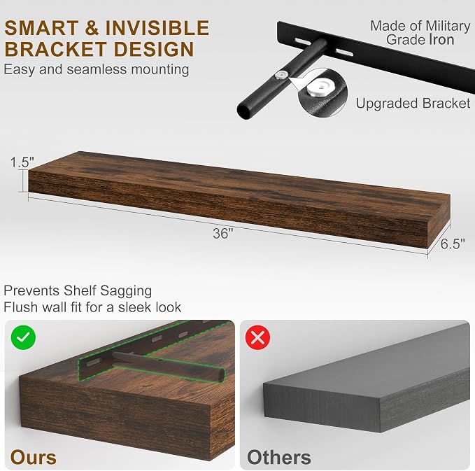 Fun Memories Floating Shelves for Wall, 36Inch Floating Shelves Set of 2 - Image 3