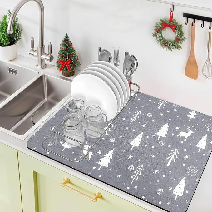 Christmas Dish Drying Mat, Super Absorbent Coffee Mats Fits Under Coffee Maker by Meetcolor