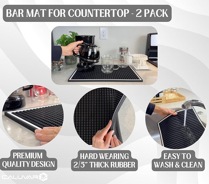 Coffee Bar Mat White Frame 18x12 in 2 Pack Silicone, Coffee Station Mat - Image 3