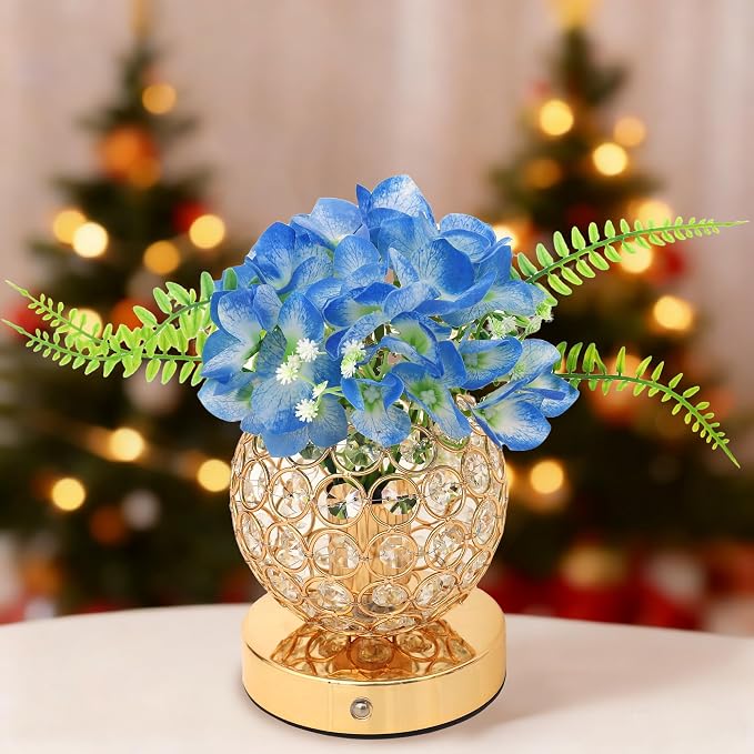 Blue Artificial Hydrangea Flower Lamp, 3 Color Dimmable Touch Control Night - Image 5