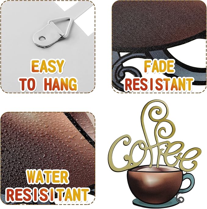 4 Pieces Metal Coffee Cup Wall Decor Coffee Bar Decor Cafe Themed Wall Art - Image 3