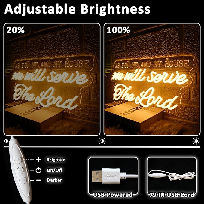 Christian Neon Sign for Wall Decor Dimmable As for Me And My House We Will - Image 3