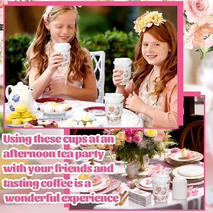 Vesici 60pcs Tea Party Decorations 14oz Disposable Coffee Cups - Image 7