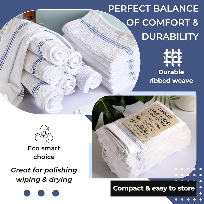 White Cotton Bar Towels For Kitchen - Image 5