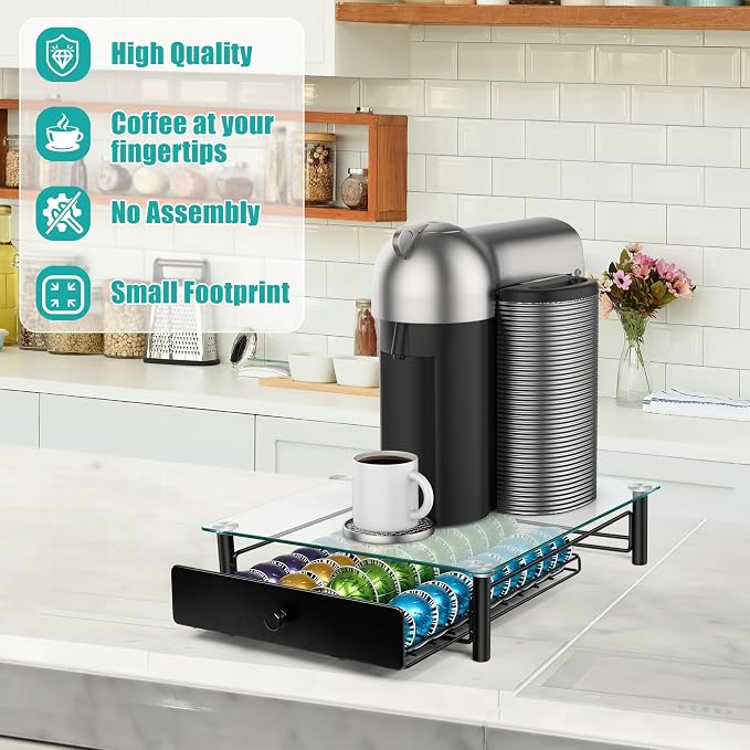 ROWISE Coffee Pod Drawers, Crystal Tempered Glass Pod Holder Drawer Compatible - Image 3