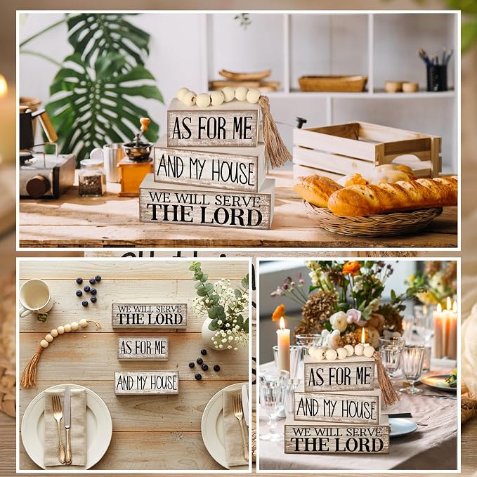 Yuntau 4 Pcs Farmhouse Christian Decor Farmhouse Bible Verse Tiered Tray Decor - Image 7