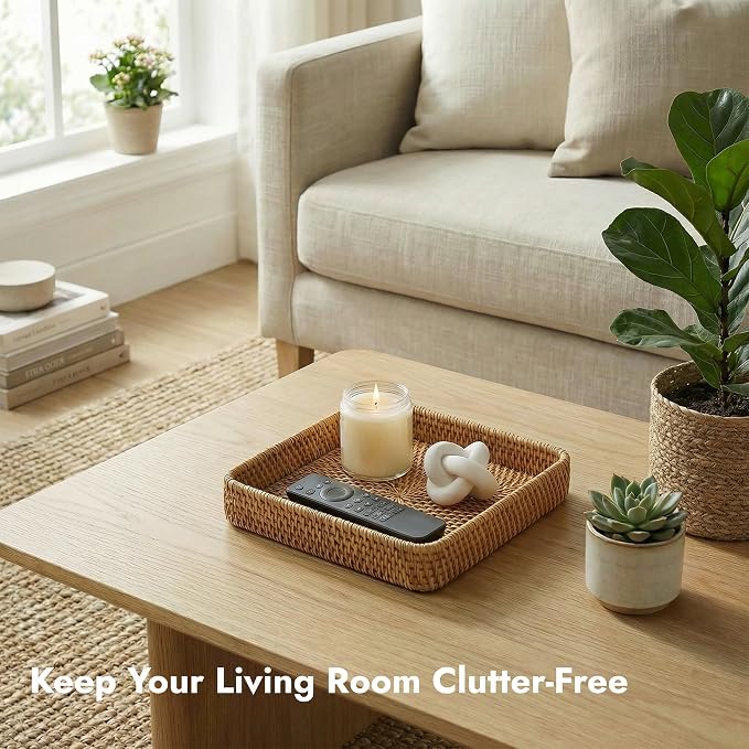 8.3" x 8.3" Wicker Tray, Woven Decorative Tray, Square Rattan Tray Bathroom - Image 4