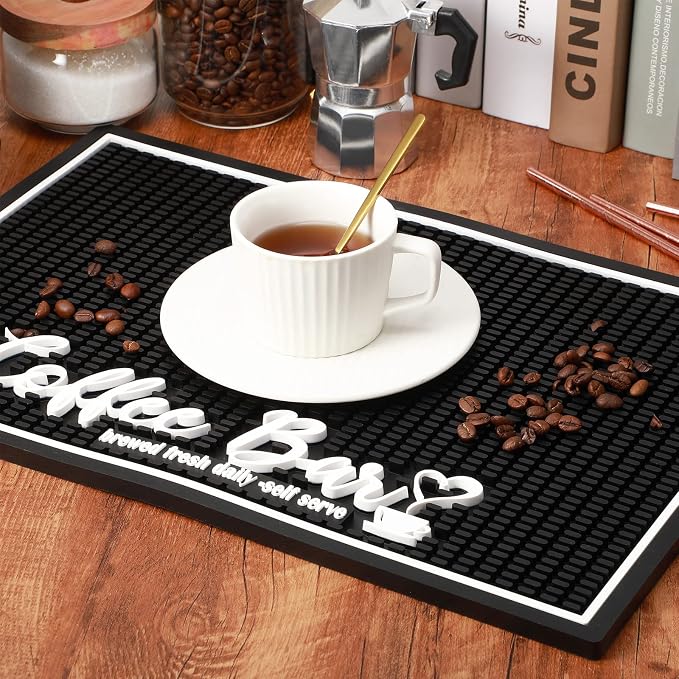 Potchen Coffee Bar Mat for Countertop 18x12 Inch, Non Slip PVC Spill Pad - Image 2