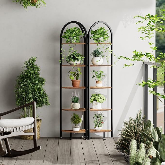 Homhedy 5-Tier Arched Corner Shelf Stand, Wall Corner Bookshelf - Image 2