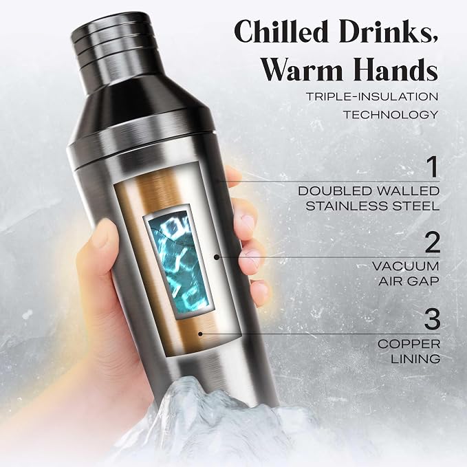 BARE BARREL Insulated Cocktail Shaker Set | Double Wall Stainless Steel | - Image 2