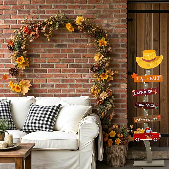 Lighted Wood Hello Fall Porch Sign, Fall Welcome Porch Decor, Autumn Maple - Image 5
