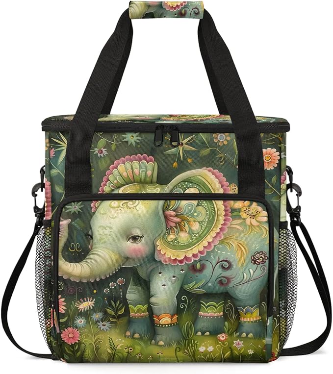 Green Elephant Boho Coffee Maker Carring Bag, Large Insulated Storage Organizer by Home