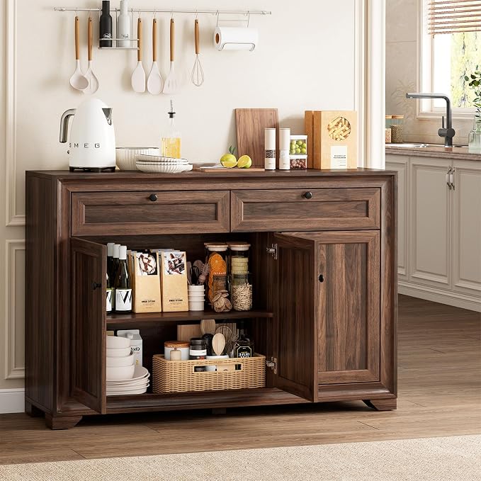 48 Inches Buffet Cabinet with Storage, Farmhouse Sideboard Buffet w/2 Drawers - Image 7