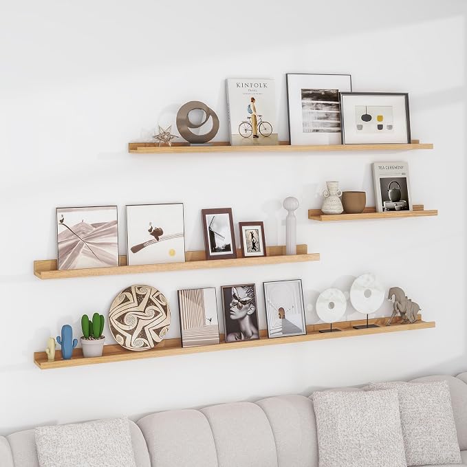 Acovy Picture Ledge Shelf, 72 inch Solid Ash Wood Floating Shelves Set of 2 - Image 7