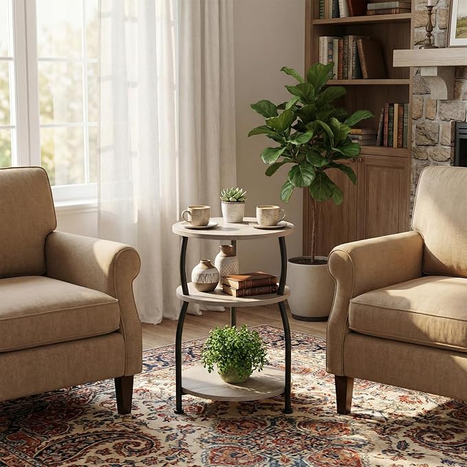 Round Side Table, 3-Tier End Table - Image 7
