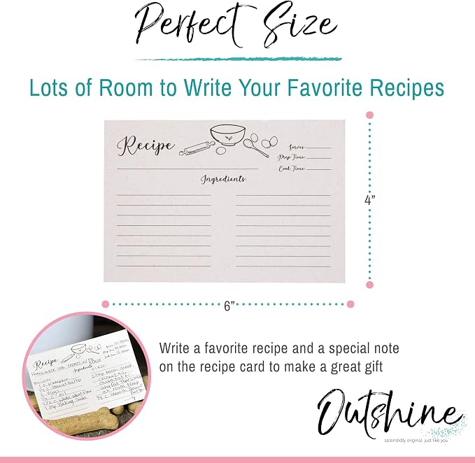 Outshine Recipe Cards| 50 Blank Recipe Cards | Double Sided Thick Card Stock - Image 2