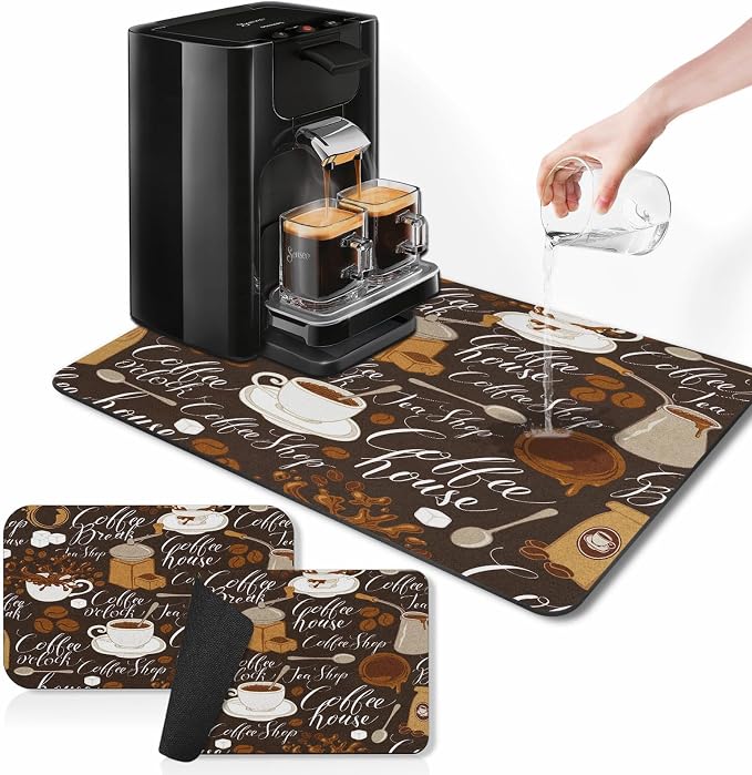 Arttown Coffee Mat for Countertops, Tea Retro Vintage Cafe Brown Dish Drying by Arttown