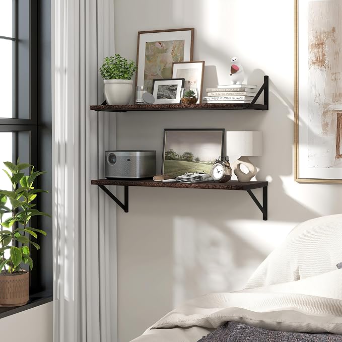 Marsmiles Deep Floating Shelves | 30 Inch Dark Wood Wall Shelves Set of 2 | 12 - Image 2