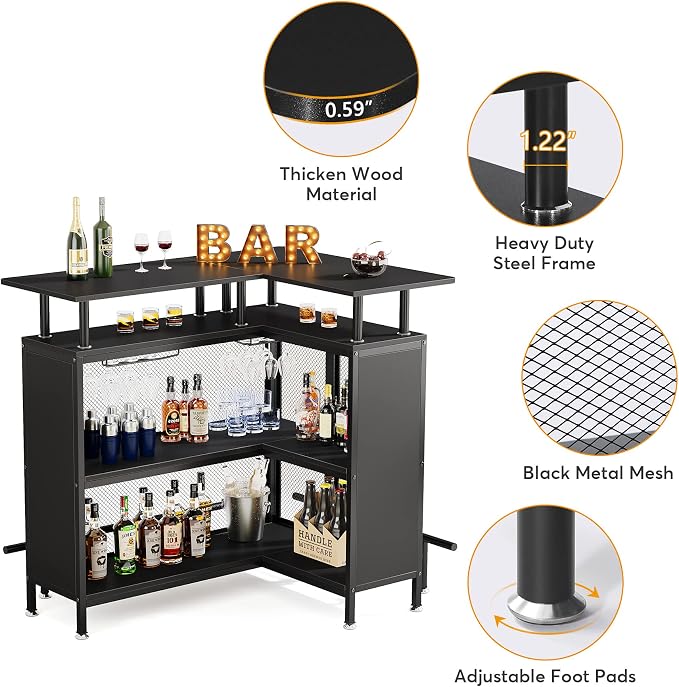 Tribesigns Home Bar Unit, L-Shaped Bar Table - Image 7