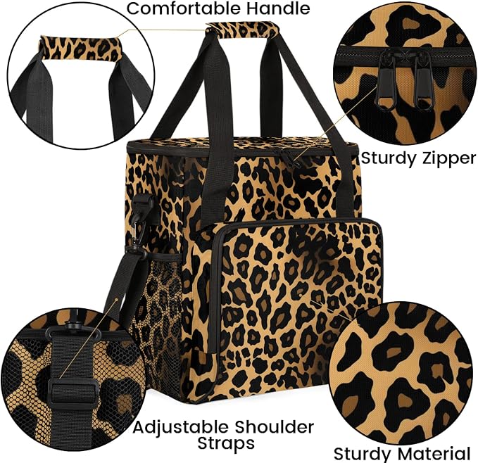 Leopard Cheetah Print Coffee Maker Carring Bag, Large Insulated Storage - Image 7