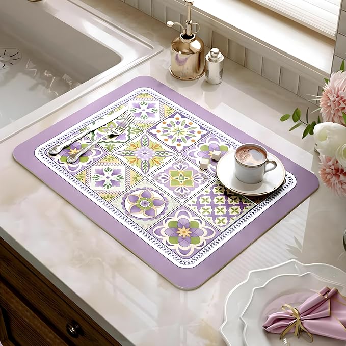 Coffee Mat, Boho Style Dish Drying Mat, Fast Water Absorption, Hide Stains by Lilithmanor