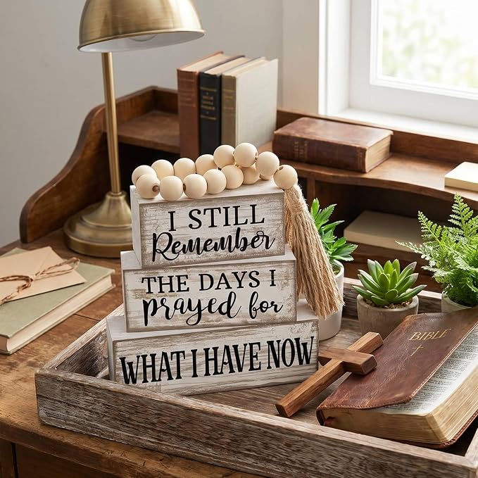 Yuntau 4 Pcs Farmhouse Wooden Tabletop Decor Rustic Retro Wood Bead Garland I - Image 8
