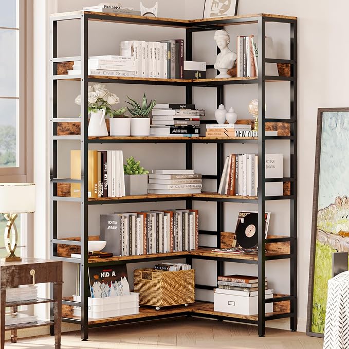 IRONCK Corner Bookshelf 6 Tiers, Industrial Corner Bookcase - Image 2