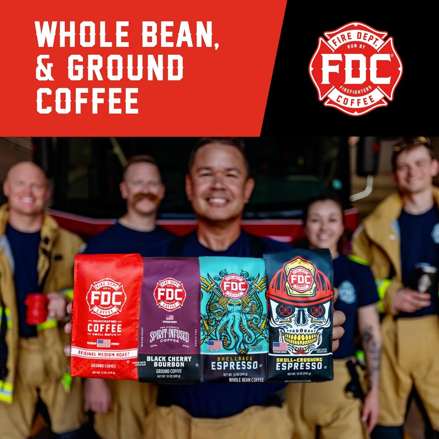 Fire Department Coffee - Salted Caramel Bourbon Coffee Beans - Gives Back to Firefighters - Premium Bourbon Infused - Whole Bean - Non-Alcoholic - Roasted in the USA - Veteran Owned (12 oz, Pack of 2)