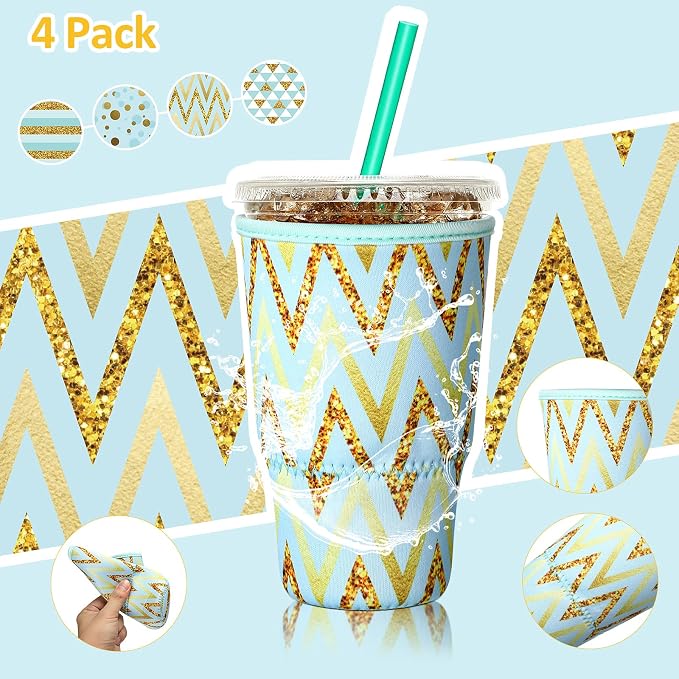 Patelai 4 Pieces Reusable Iced Coffee Sleeve Cup Insulator - Image 4