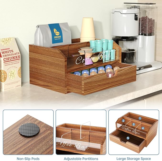 NiHome Solid Wood & Acrylic Coffee Station Organizer - Image 3