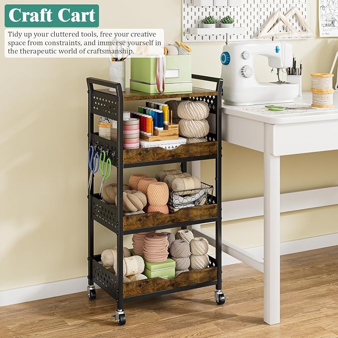 Giwil 4-Tier Rolling Storage Cart, Small Coffee Bar Crafts Makeup Cart - Image 3