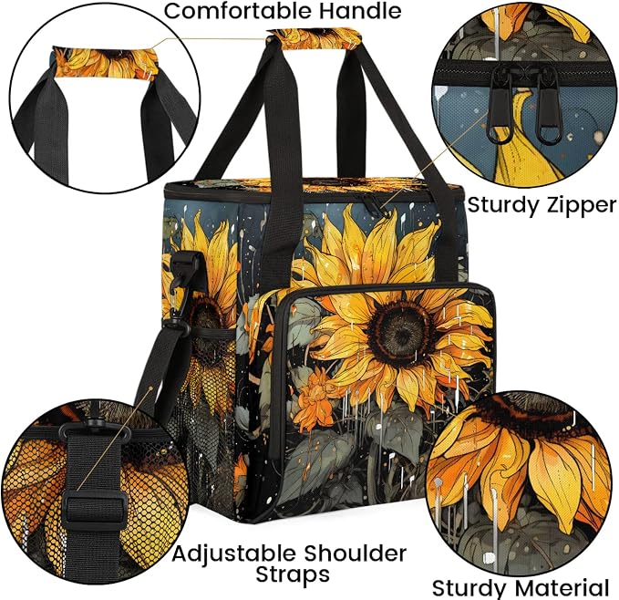 Vintage Sunflower Coffee Maker Carring Bag, Large Insulated Storage Organizer - Image 6