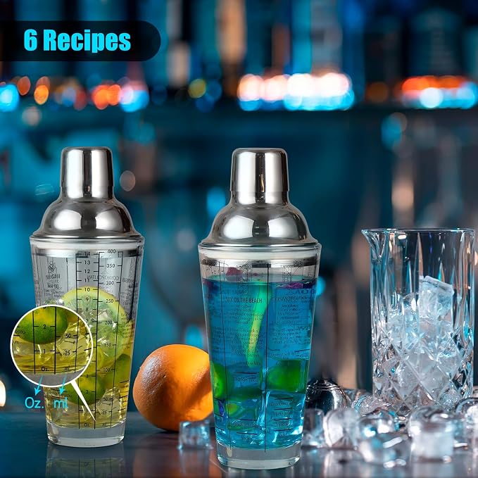 Glass Cocktail Shaker with Strainer, 14oz Martini Shaker with 6 Recipes On Side - Image 5