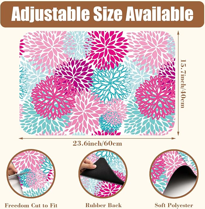 Pink Blue Chrysanthemum Flowers Dish Drying Mat - Image 2
