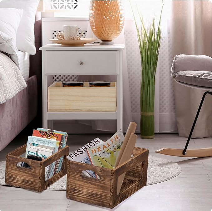 Rustic Wooden Crates for Storage Set of 3, Decorative Storage Containers - Image 4
