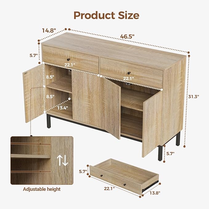 Mericonia Farmhouse Buffet Sideboard Cabinet - Image 2