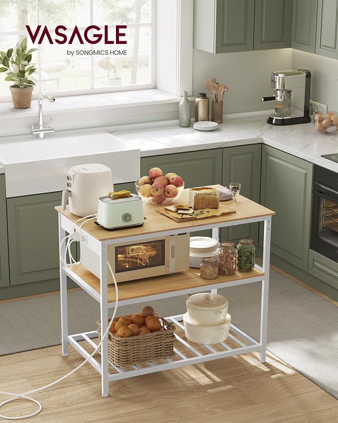 VASAGLE Kitchen Island with 3 Shelves, Kitchen Shelf with Power Strip, 23.6 x - Image 2