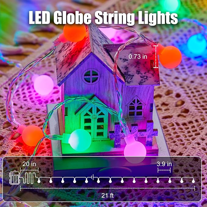 Minetom RGB Globe String Lights - 21FT 60LED Battery Operated - Image 5