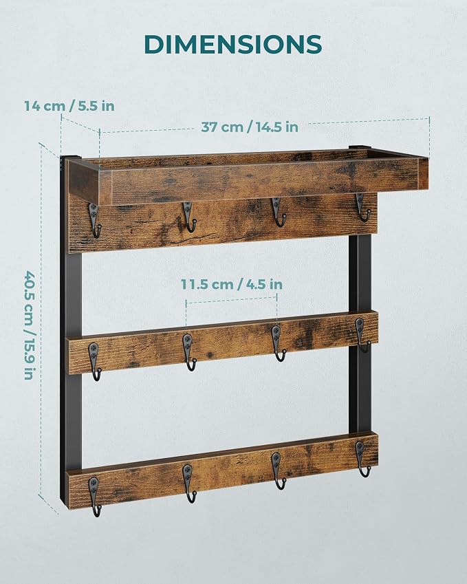 OROPY Coffee Mug Rack Wall Mounted, Rustic Wood Cups Rack - Image 3