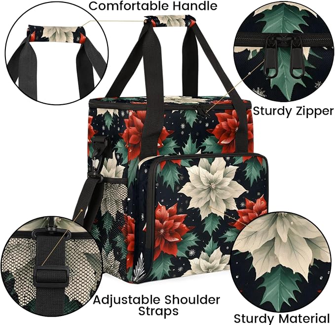 Christmas Flower Red And Beige Coffee Maker Carring Bag, Large Insulated - Image 6