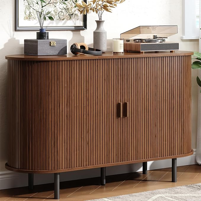 Buffet Cabinet with Storage, Fluted Sideboard Buffet with Sliding Door by LEFURTURE