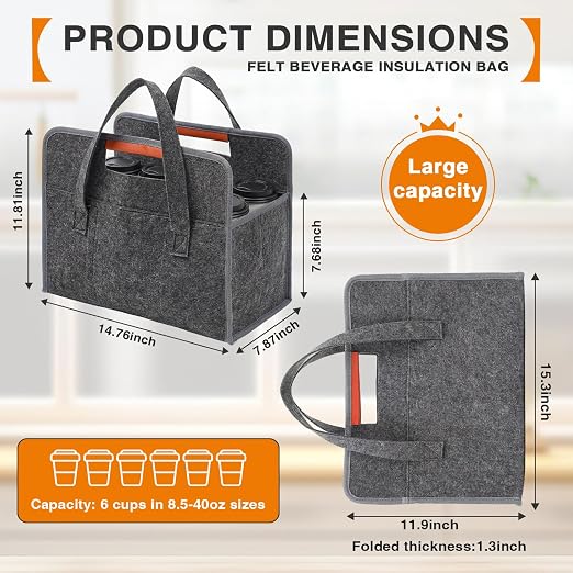 6 Cup Drink Carrier with Handle, Insulated Drink Caddy Holder with Adjustable - Image 2