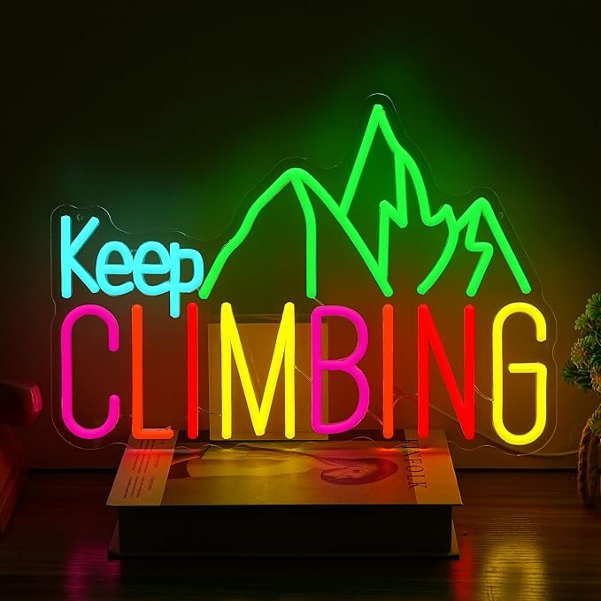 Keep Climbing Neon Sign for Wall Decor Dimmable Climbing LED Light Up Sign LED by QNATLHMX