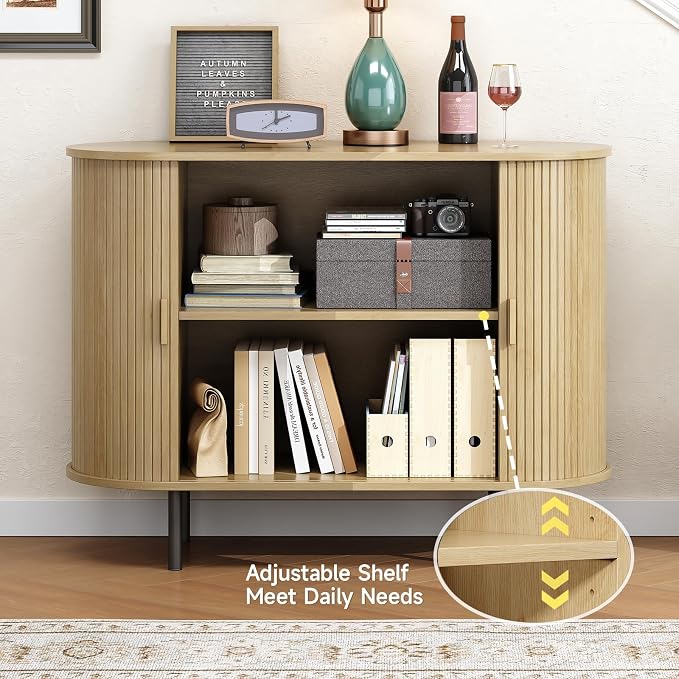 Buffet Cabinet with Storage, Fluted Sideboard Buffet with Sliding Door - Image 3