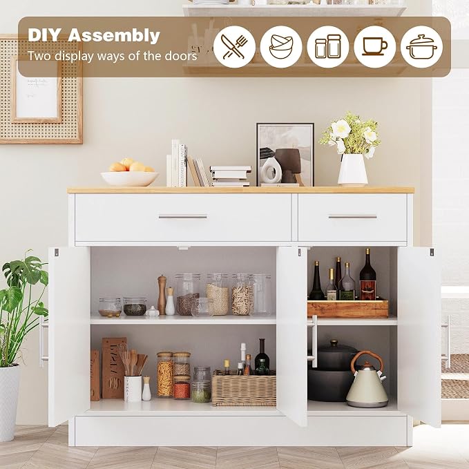 Vongrasig Buffet Cabinet with Storage, 43” Farmhouse Coffee Bar Cabinet with 3 - Image 4