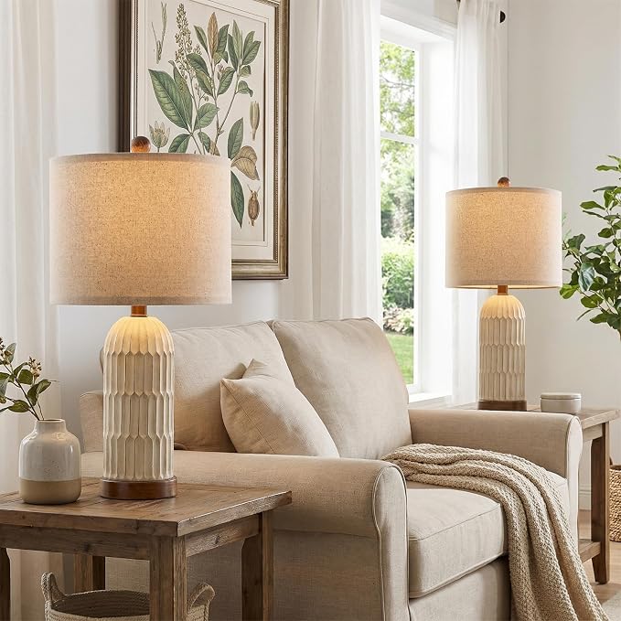 OYEARS 22.5" Bedside Table Lamps Set of 2, Farmhouse Table Lamp - Image 7