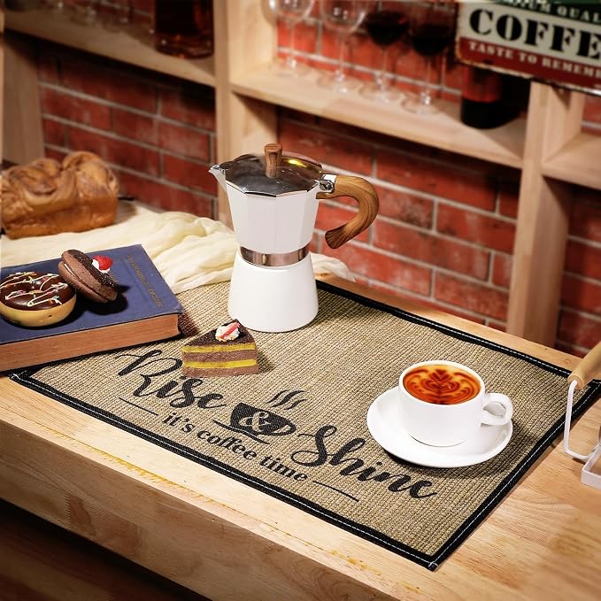 2 Pieces Coffee Bar Mat, 20 x 14 Inch Burlap Placemat - Image 4