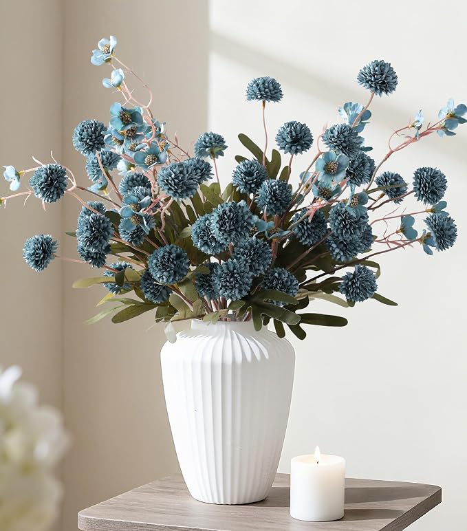 HyeFlora Fake Kiku Flowers, Faux Silk Pompon Mums Artificial Flowers, - Image 7