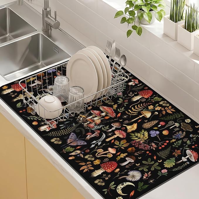 Dish Drying Mat Kitchen Countertop, Super Absorbent Coffee Bar Mat by Kuyig+Home