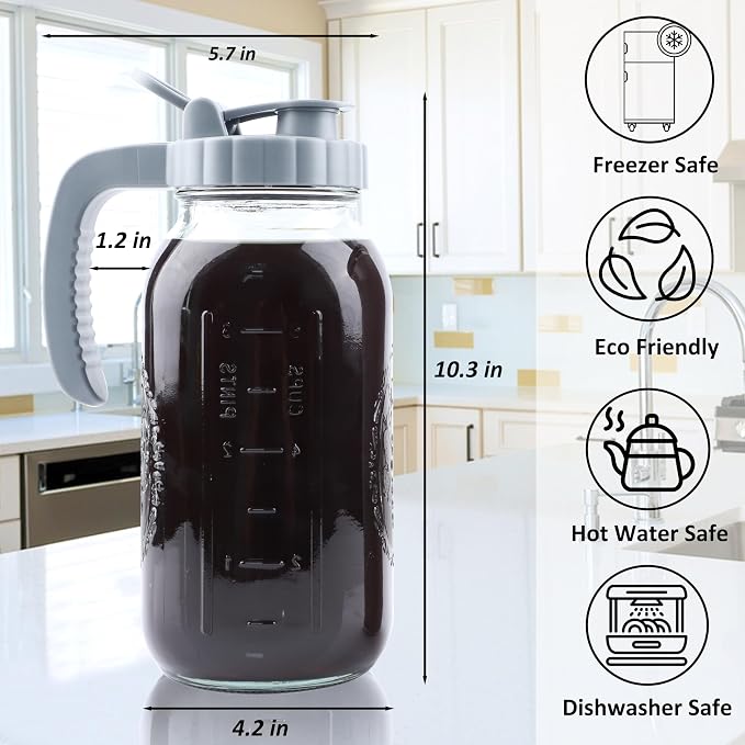 Cold Brew Coffee Maker 64 OZ 2 Pack Mason Jar Cold Brew Pitcher - Image 7